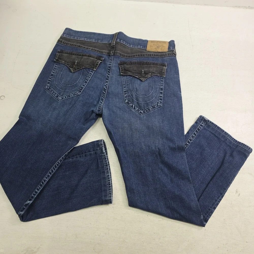 True Religion World Tour Jeans Men's 40x30 Section Straight Flap Pocket Blue EUC